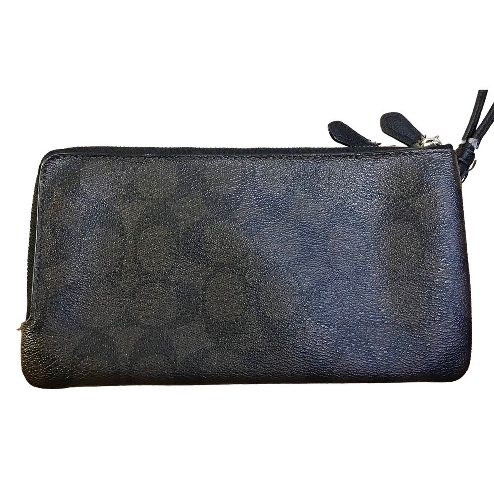Coach Brown Signature Leather Double Zip Wristlet - Picture 2 of 6
